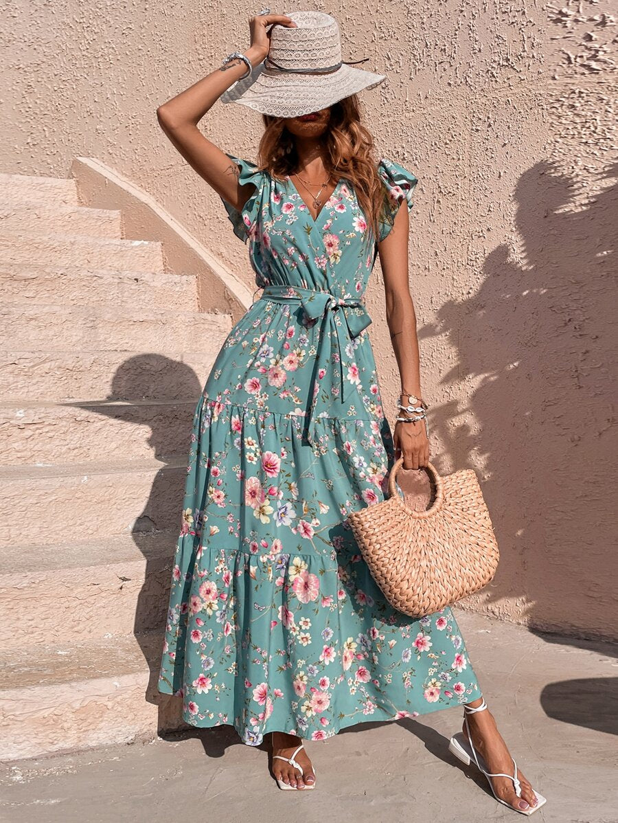 Vestido Isabela Longo Floral com Babados