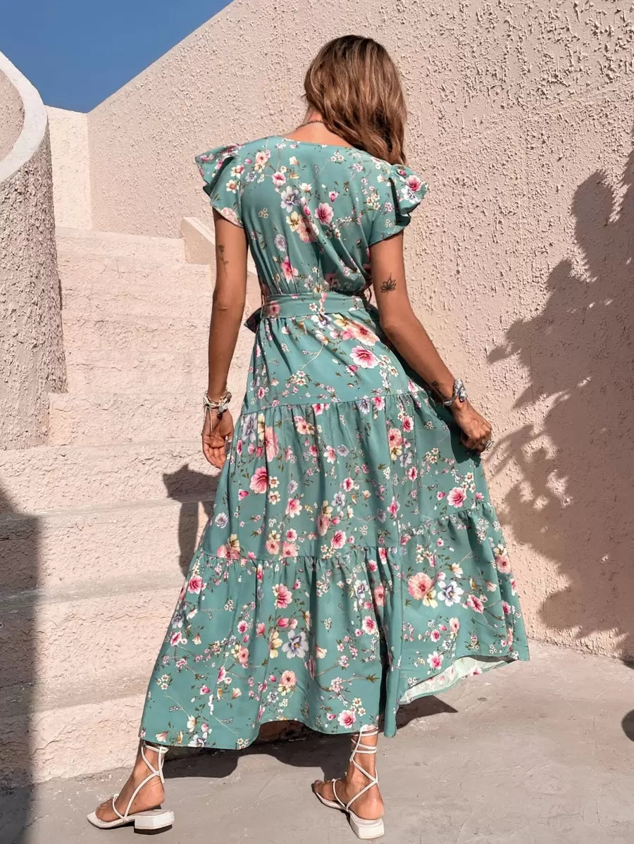 Vestido Isabela Longo Floral com Babados