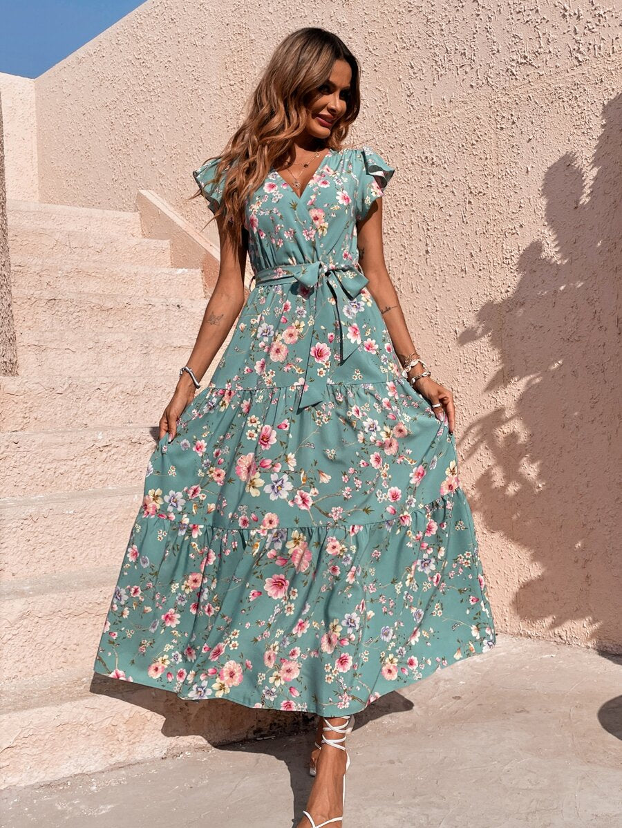 Vestido Isabela Longo Floral com Babados