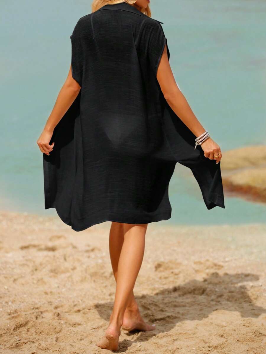Saída de Praia Kimono Botões e Fenda