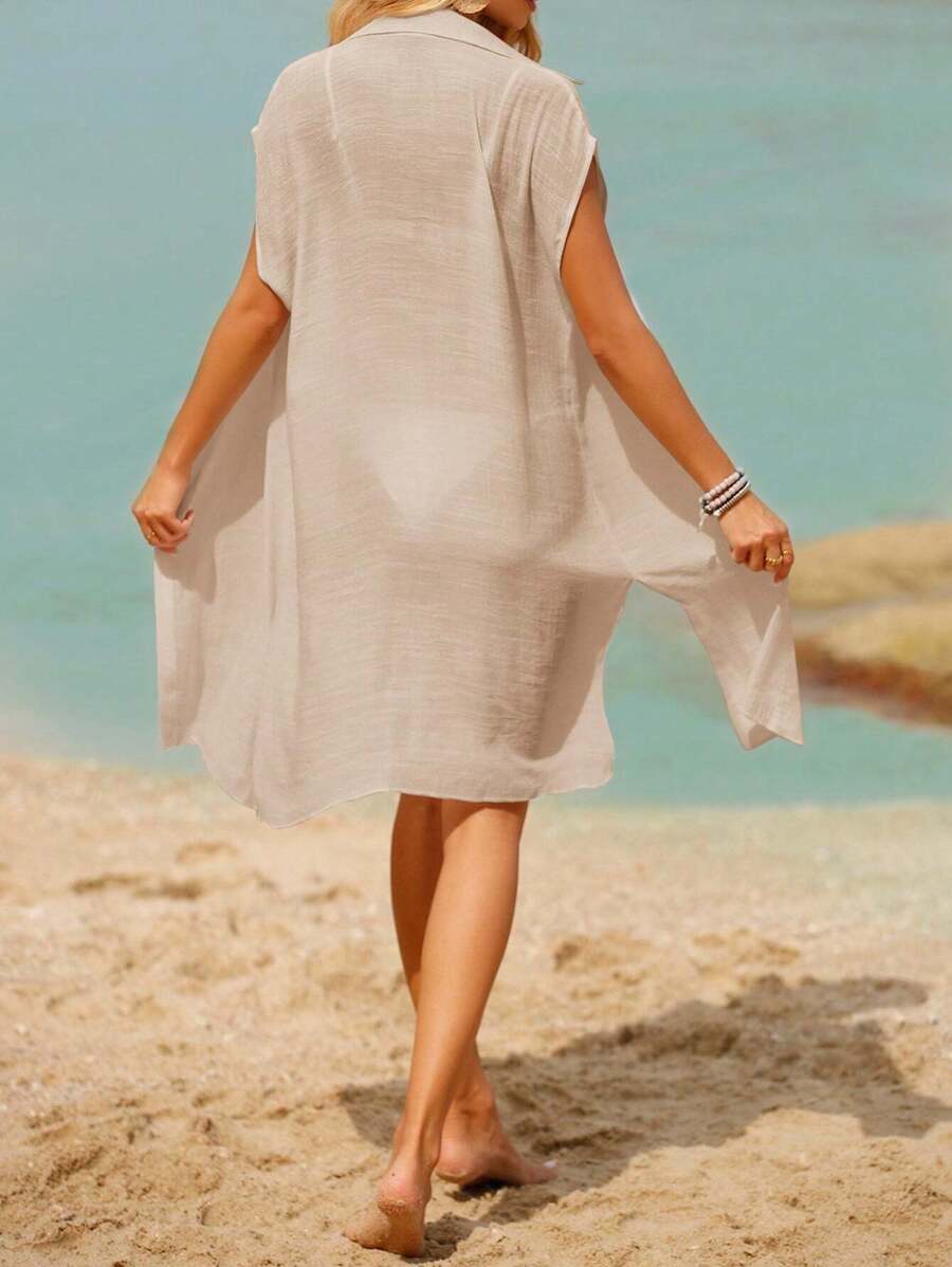 Saída de Praia Kimono Botões e Fenda