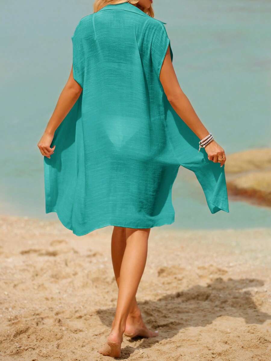 Saída de Praia Kimono Botões e Fenda