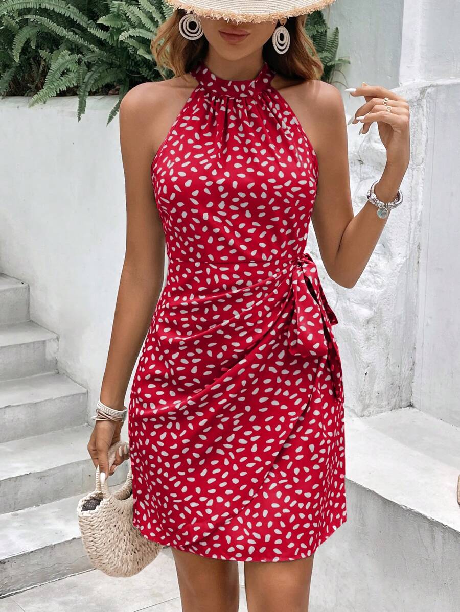Vestido Halter Amora Nó Lateral Estampado