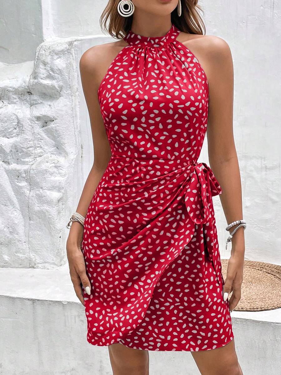 Vestido Halter Amora Nó Lateral Estampado