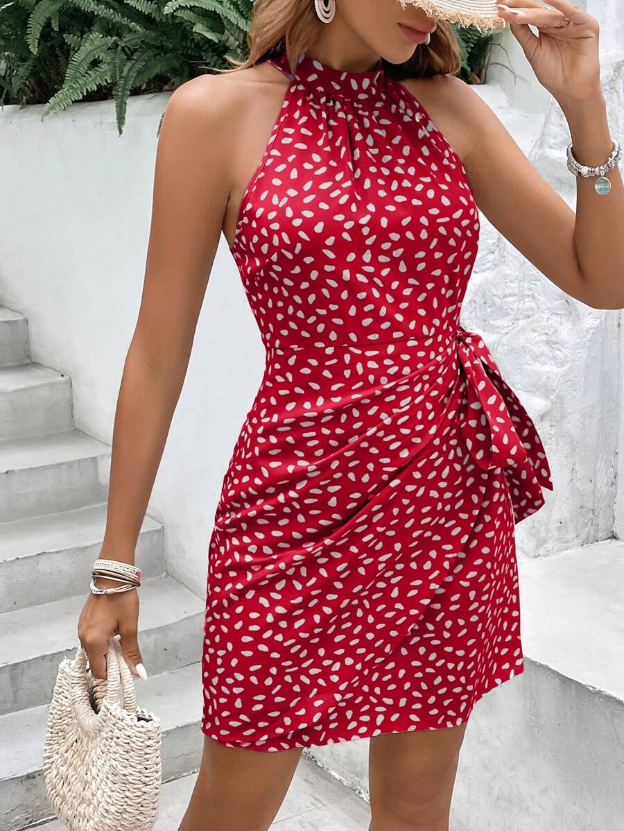 Vestido Halter Amora Nó Lateral Estampado