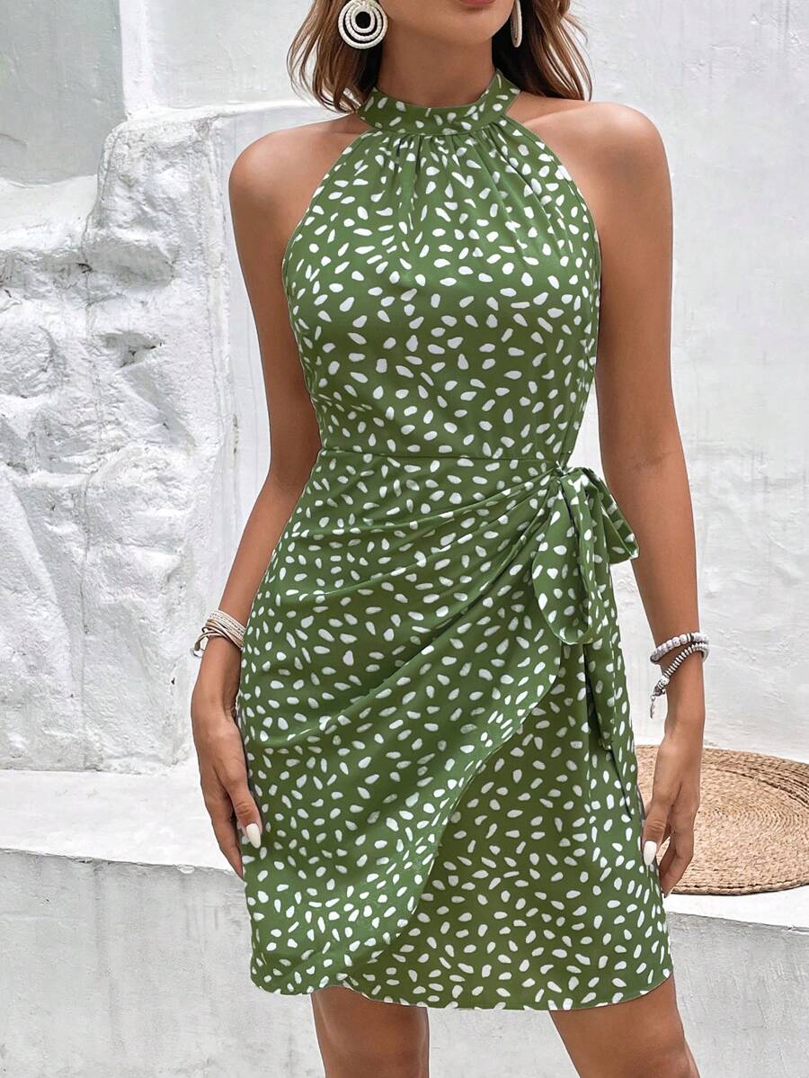 Vestido Halter Amora Nó Lateral Estampado