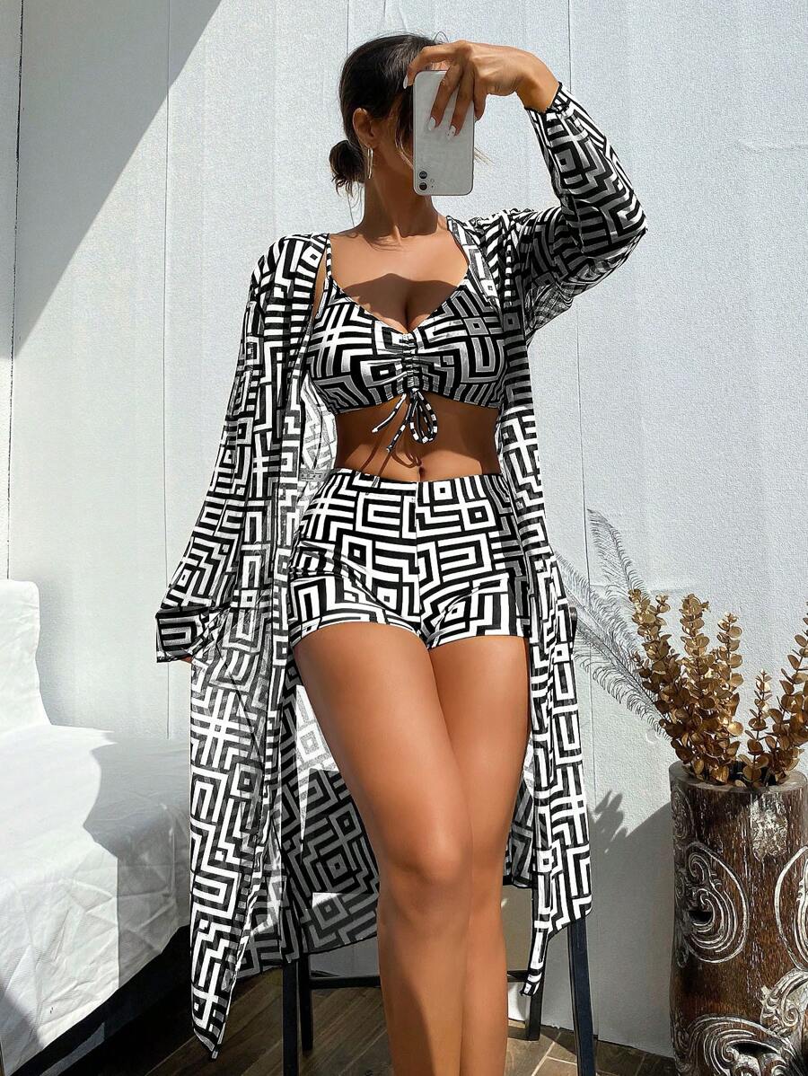 Conjunto Maiô 3 Peças Estampado Verão
