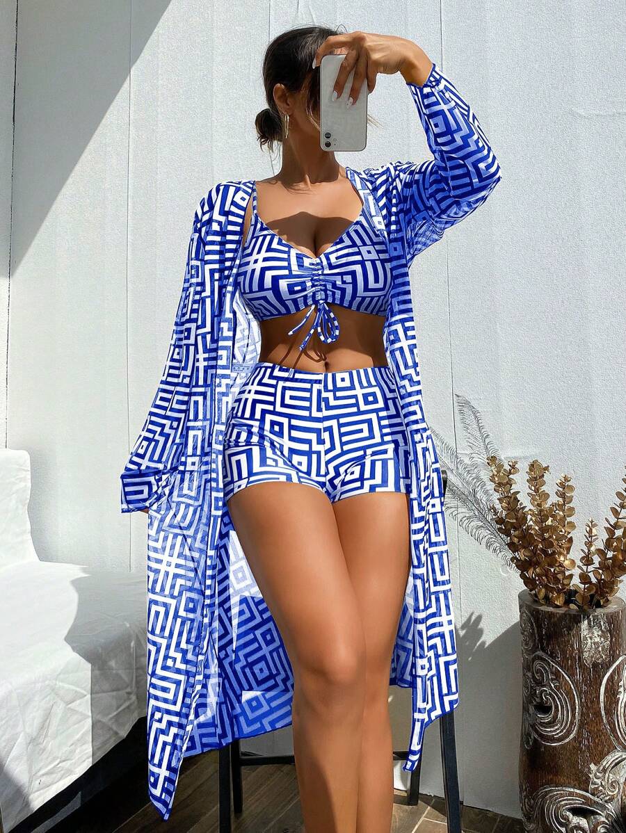 Conjunto Maiô 3 Peças Estampado Verão
