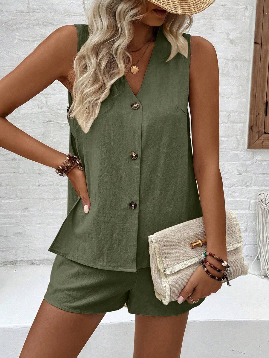 Conjunto Vitória Top Decote V e Shorts