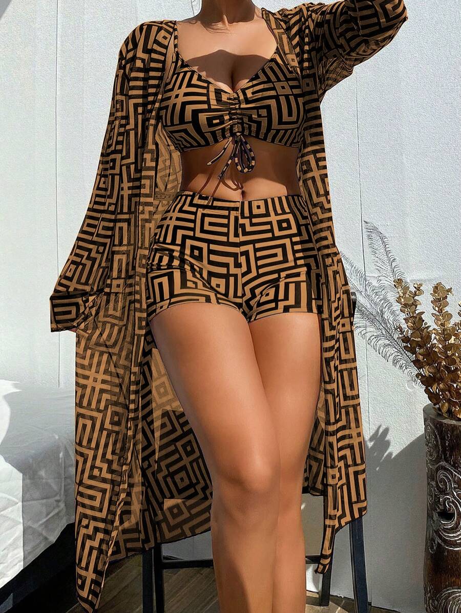 Conjunto Maiô 3 Peças Estampado Verão