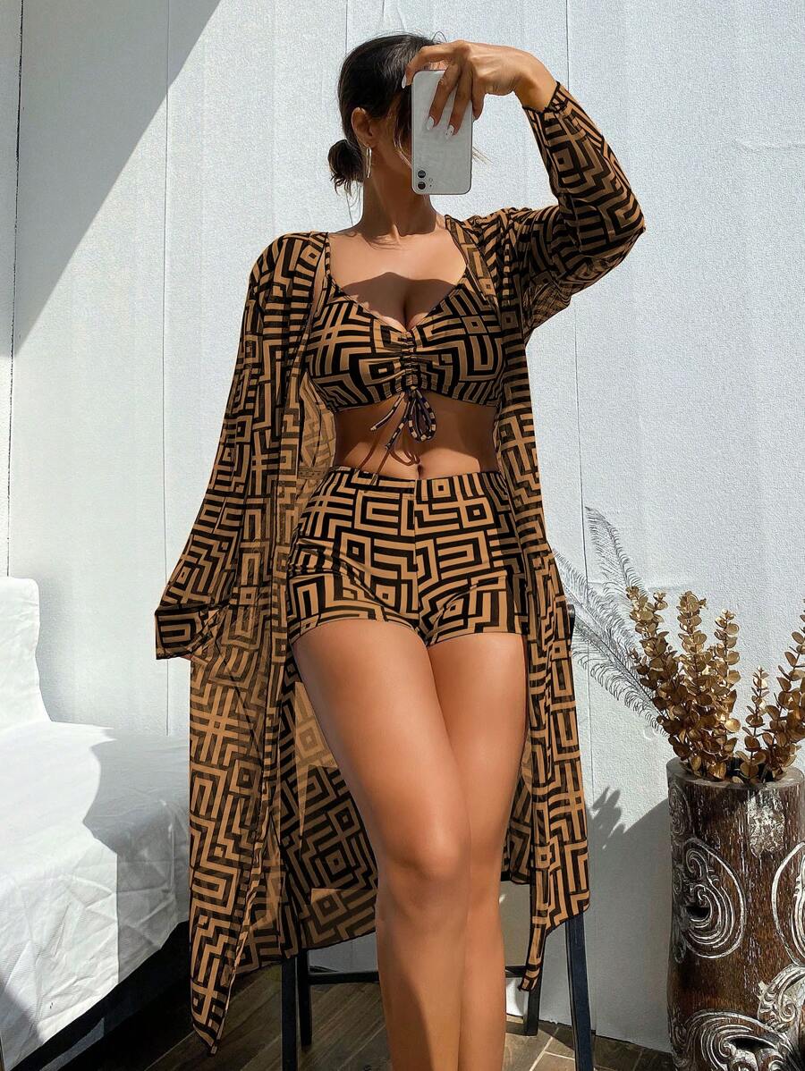 Conjunto Maiô 3 Peças Estampado Verão