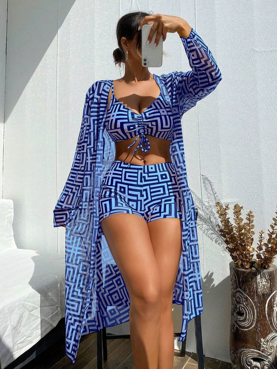 Conjunto Maiô 3 Peças Estampado Verão