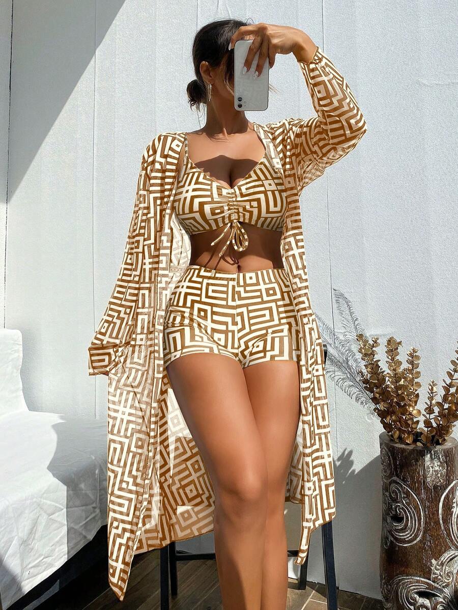 Conjunto Maiô 3 Peças Estampado Verão