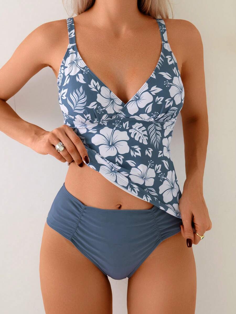 Tankini Flora Alça Fina Decote V