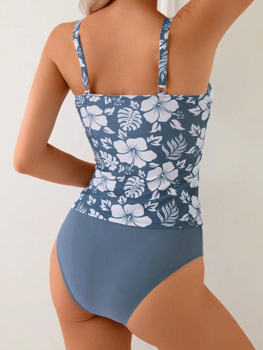 Tankini Flora Alça Fina Decote V