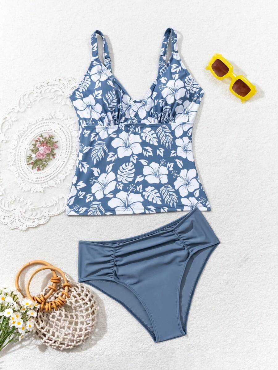 Tankini Flora Alça Fina Decote V