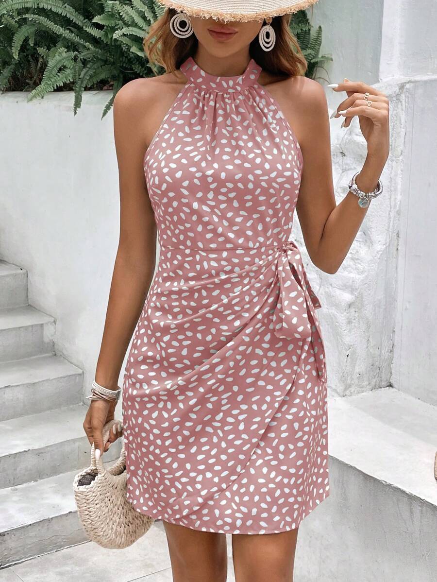 Vestido Halter Amora Nó Lateral Estampado