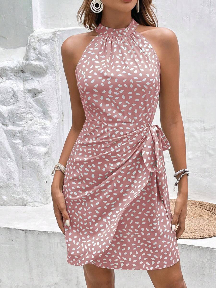 Vestido Halter Amora Nó Lateral Estampado