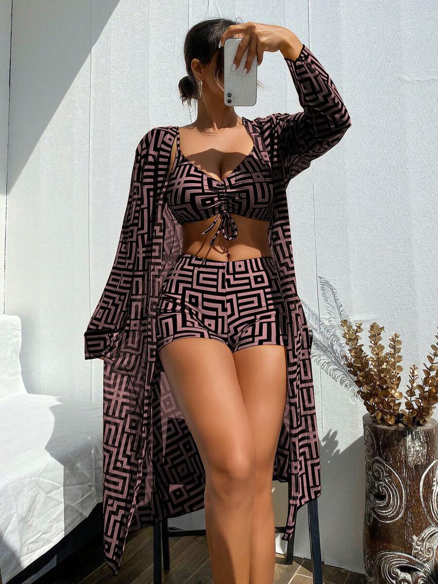Conjunto Maiô 3 Peças Estampado Verão