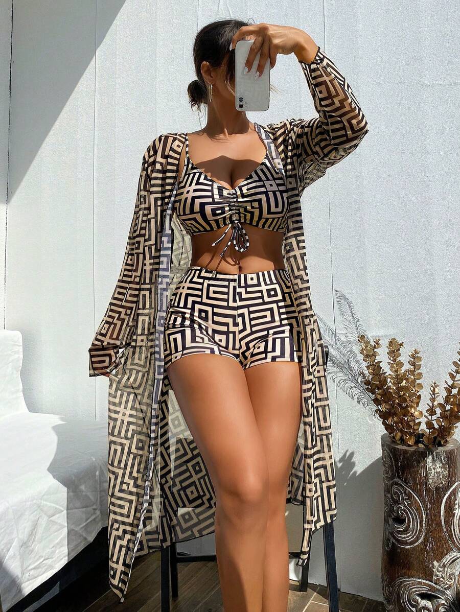Conjunto Maiô 3 Peças Estampado Verão