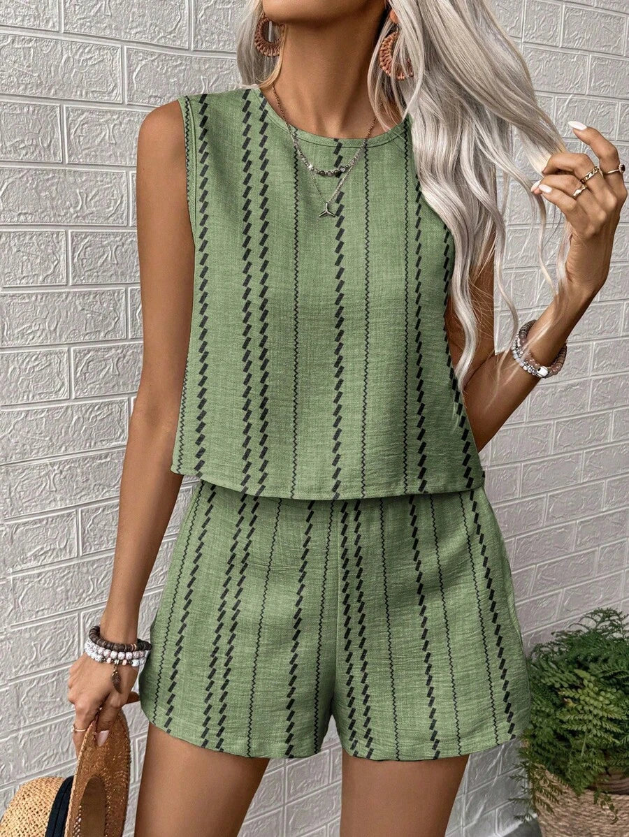 Conjunto Duo Marina Top Gola Redonda e Shorts