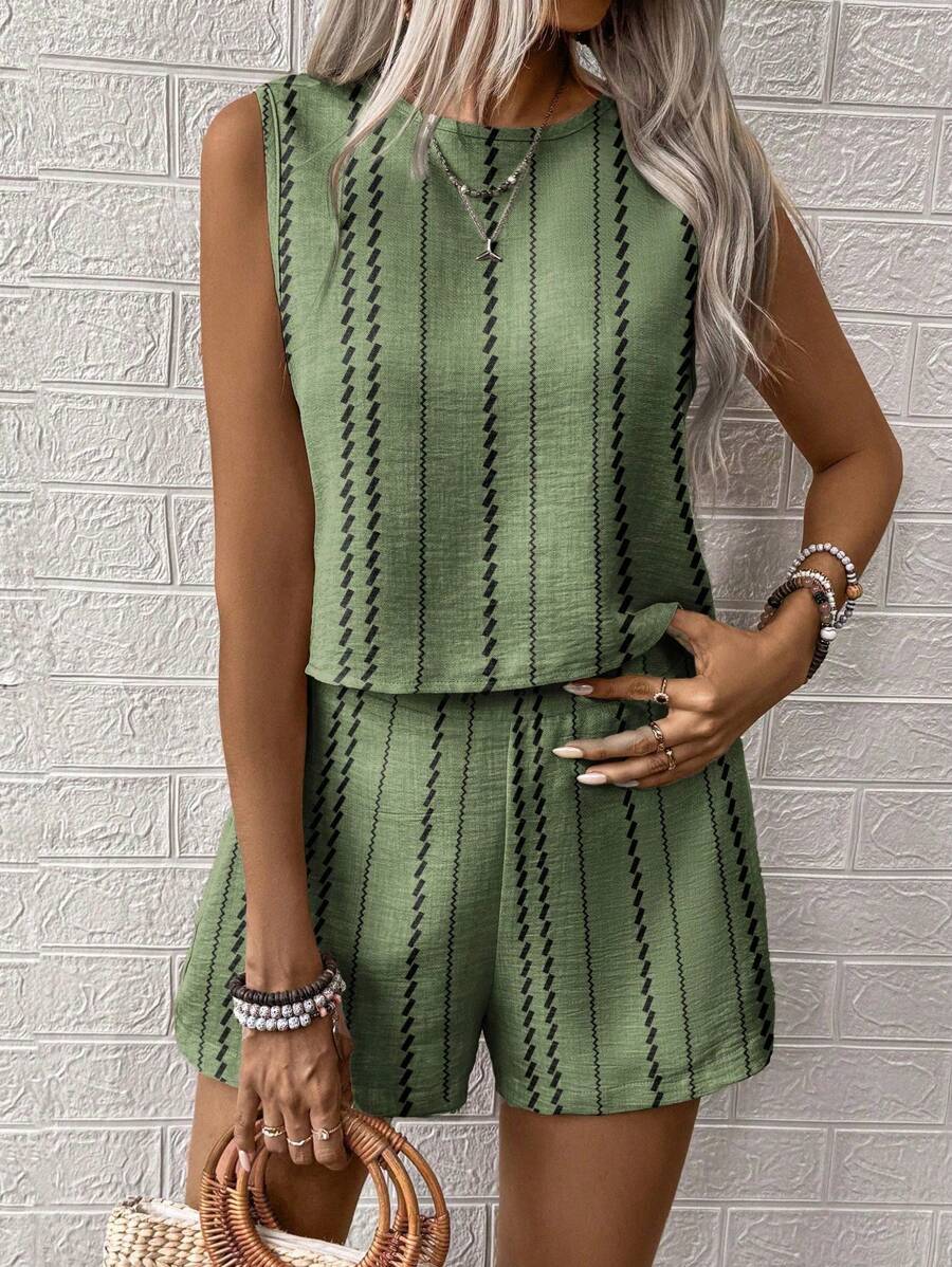 Conjunto Duo Marina Top Gola Redonda e Shorts