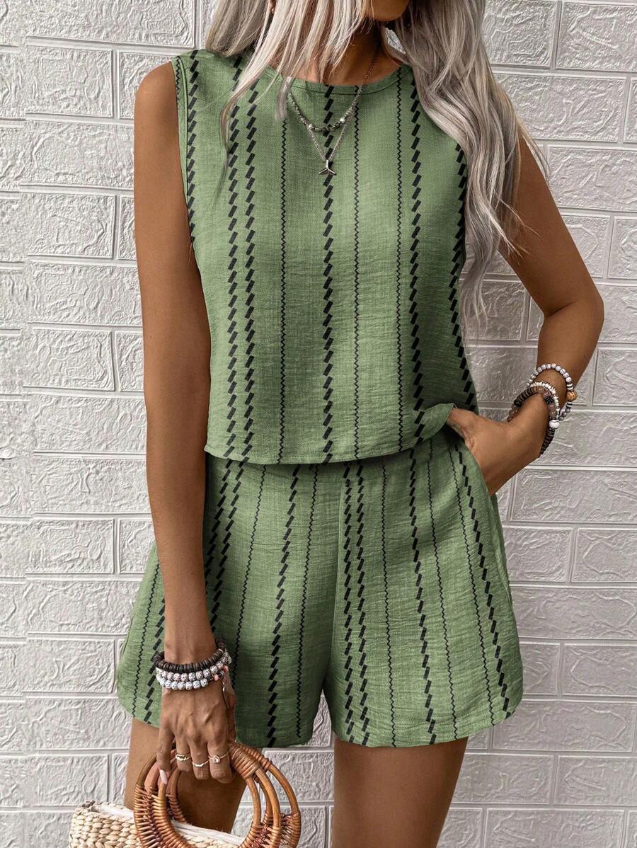 Conjunto Duo Marina Top Gola Redonda e Shorts