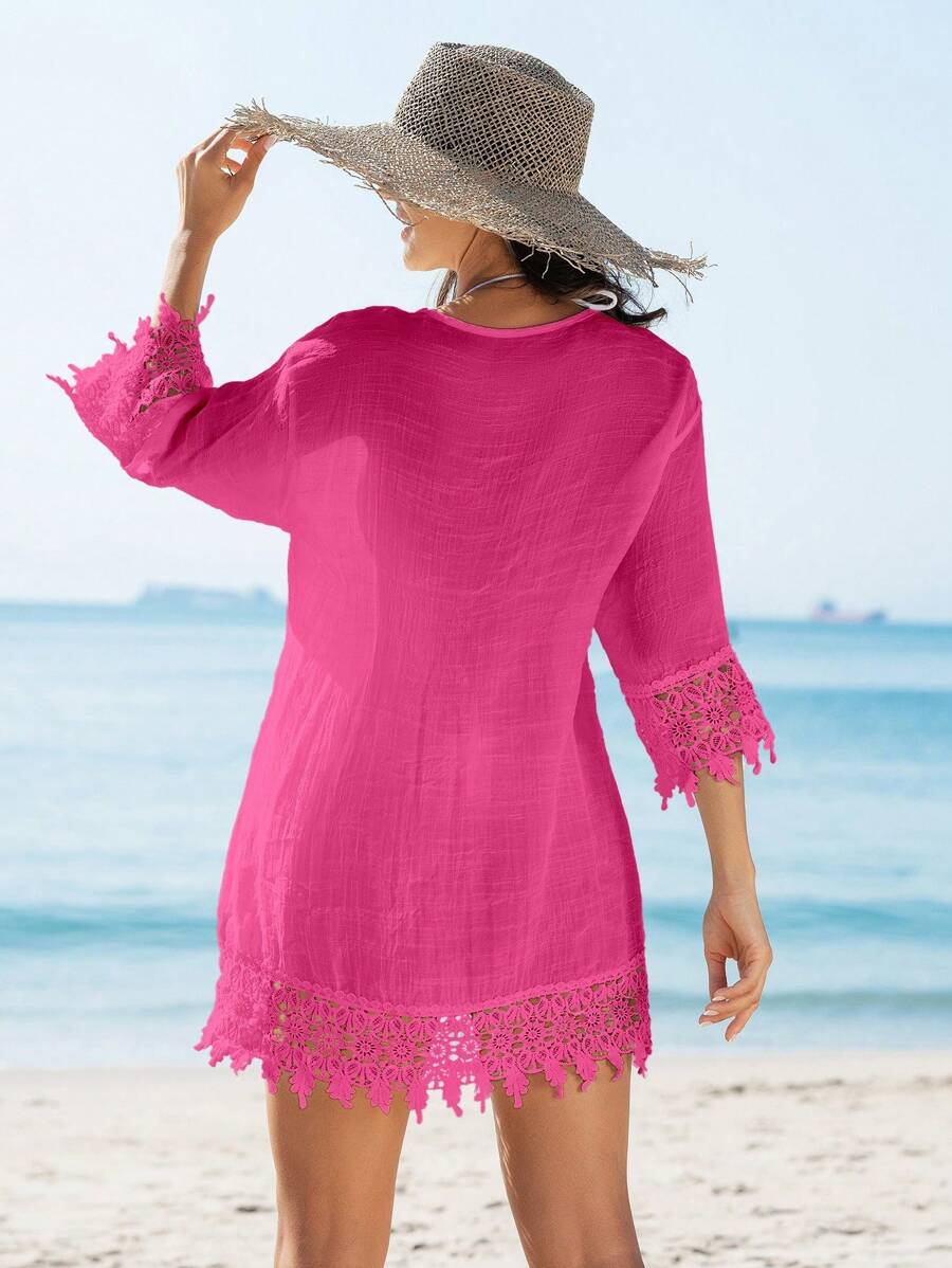 Saída de Praia Kimono Renda Patchwork