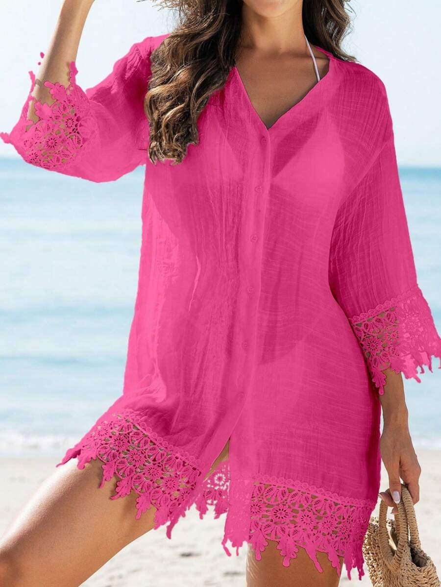 Saída de Praia Kimono Renda Patchwork
