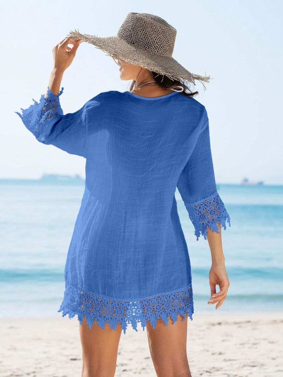 Saída de Praia Kimono Renda Patchwork