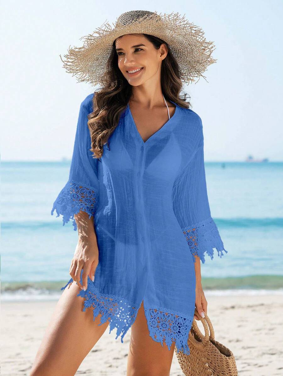 Saída de Praia Kimono Renda Patchwork
