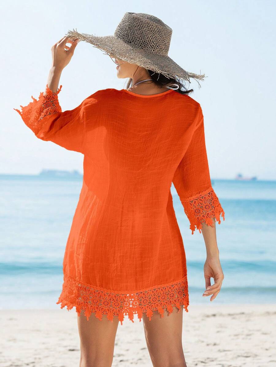 Saída de Praia Kimono Renda Patchwork