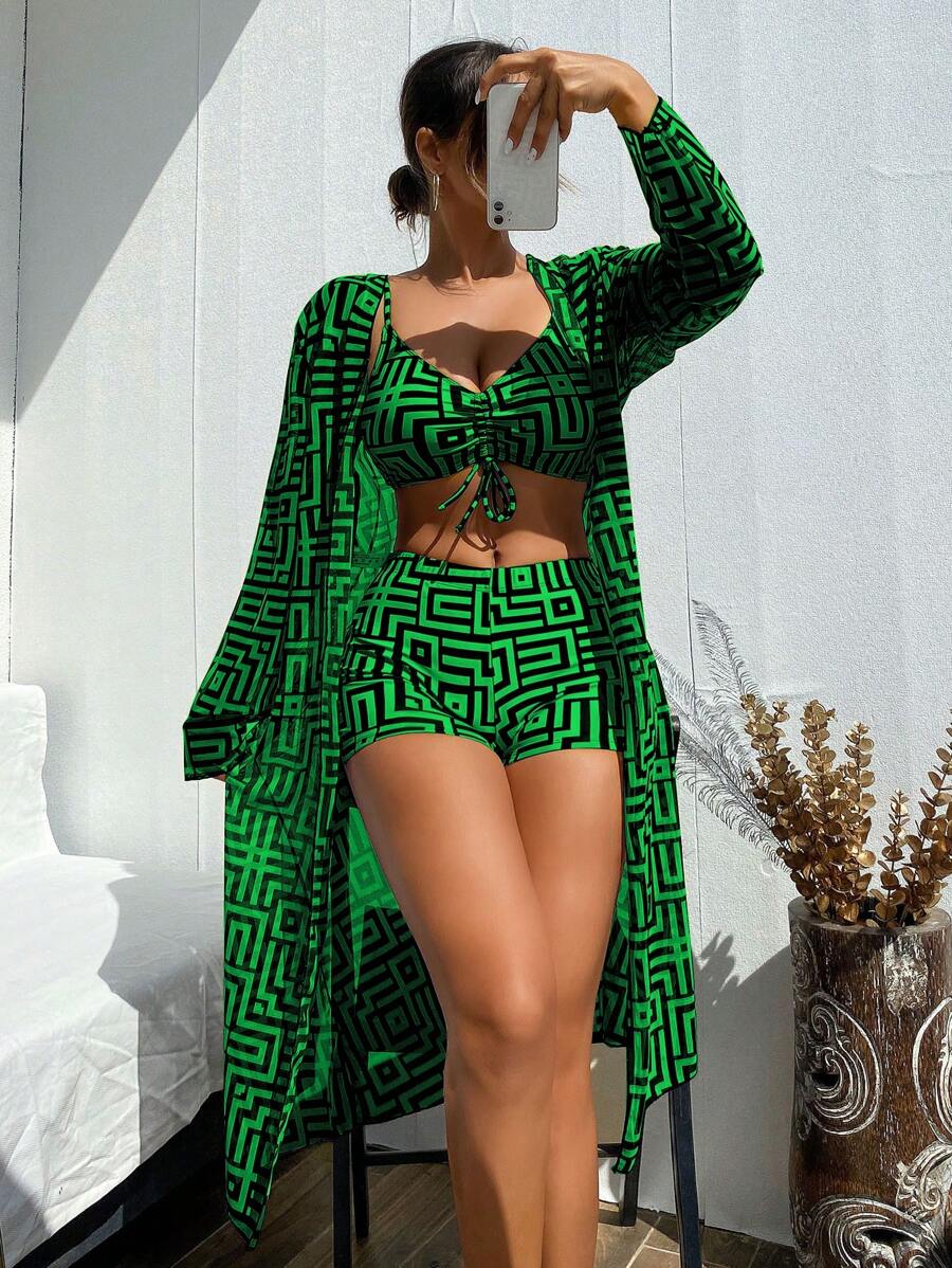 Conjunto Maiô 3 Peças Estampado Verão