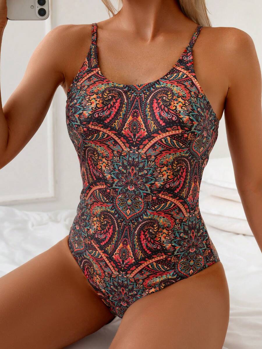Maiô Camisole Decote nas Costas Estampado