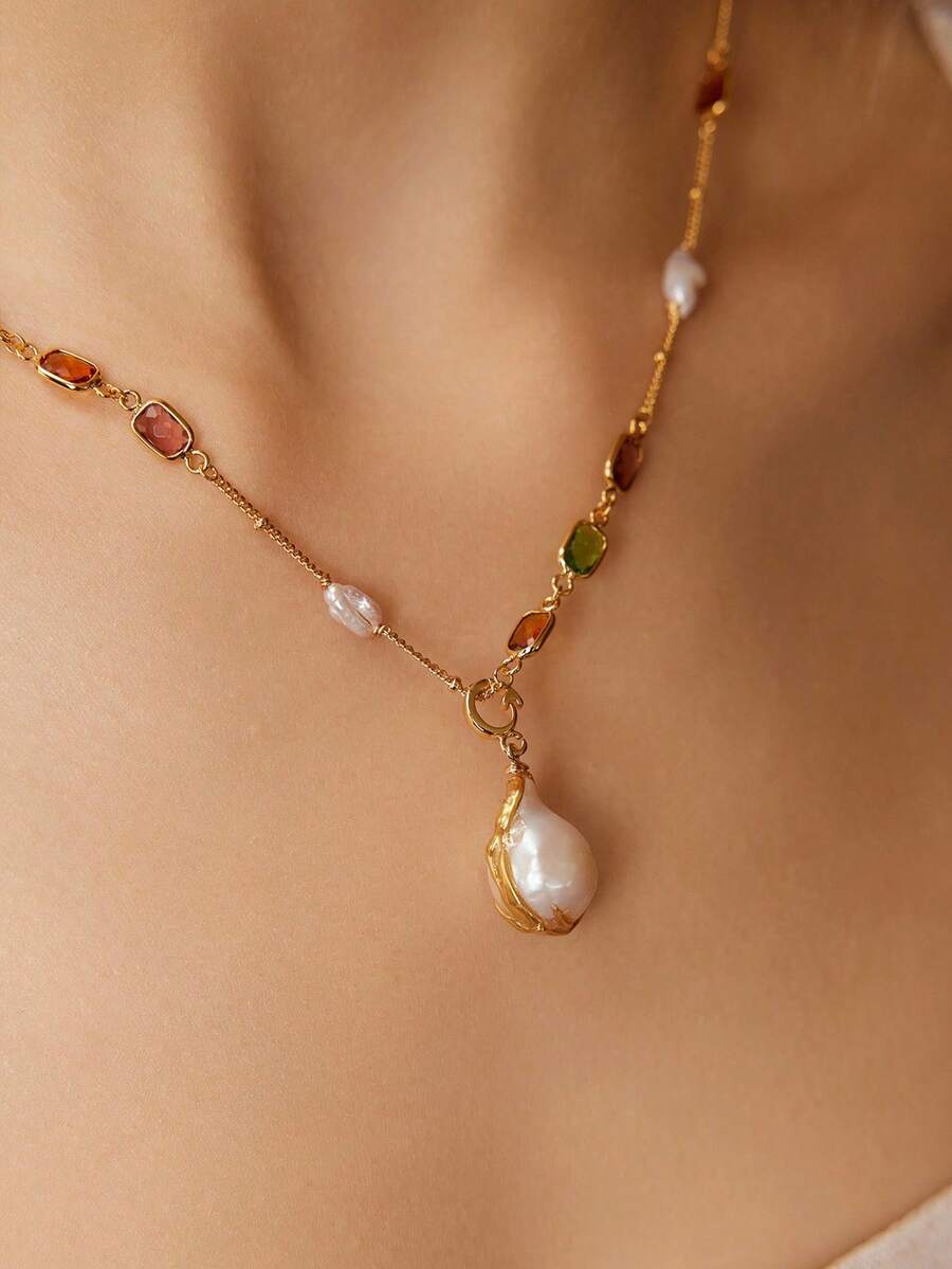 Colar Élégance Perle Multicolore Banhado em Ouro 18K