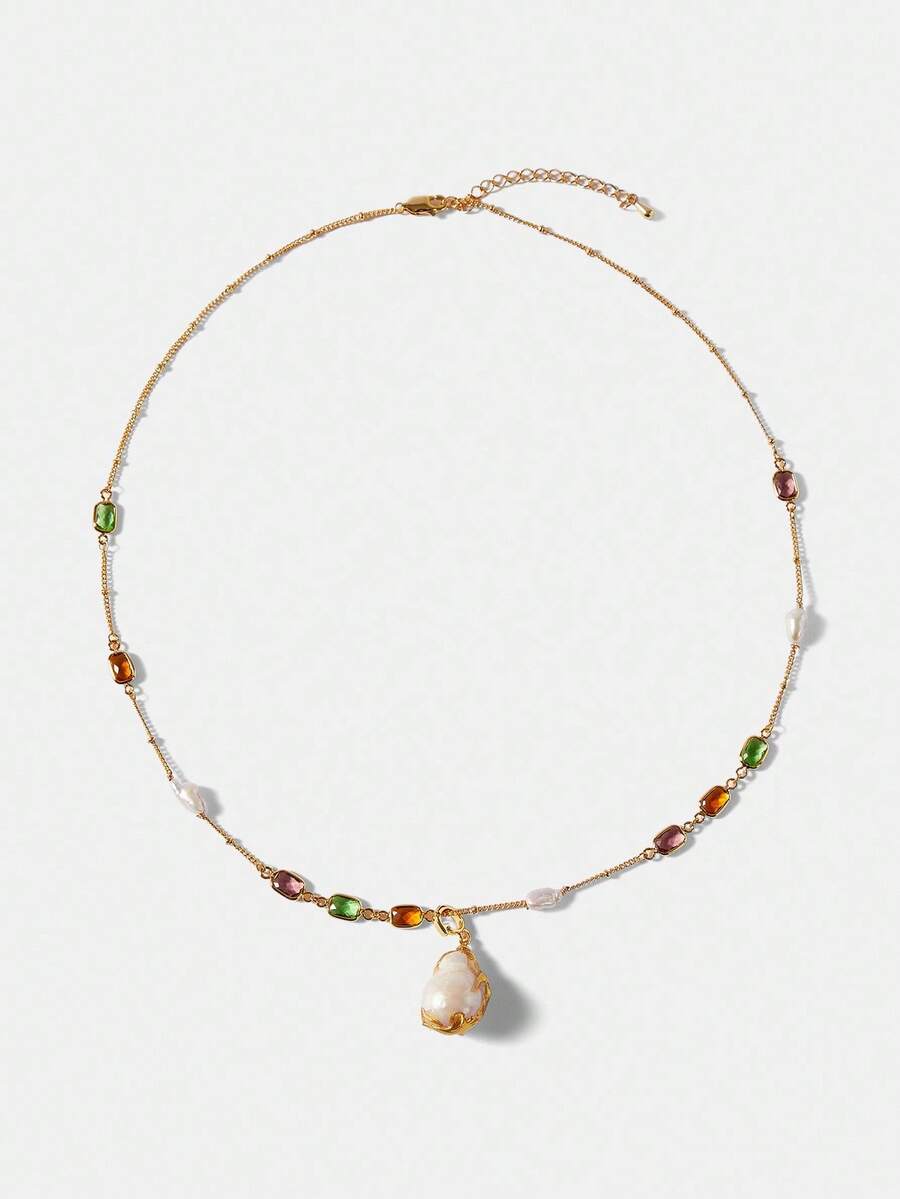 Colar Élégance Perle Multicolore Banhado em Ouro 18K