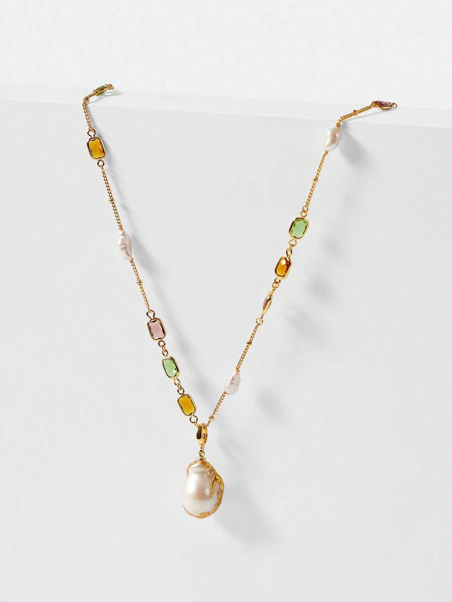 Colar Élégance Perle Multicolore Banhado em Ouro 18K