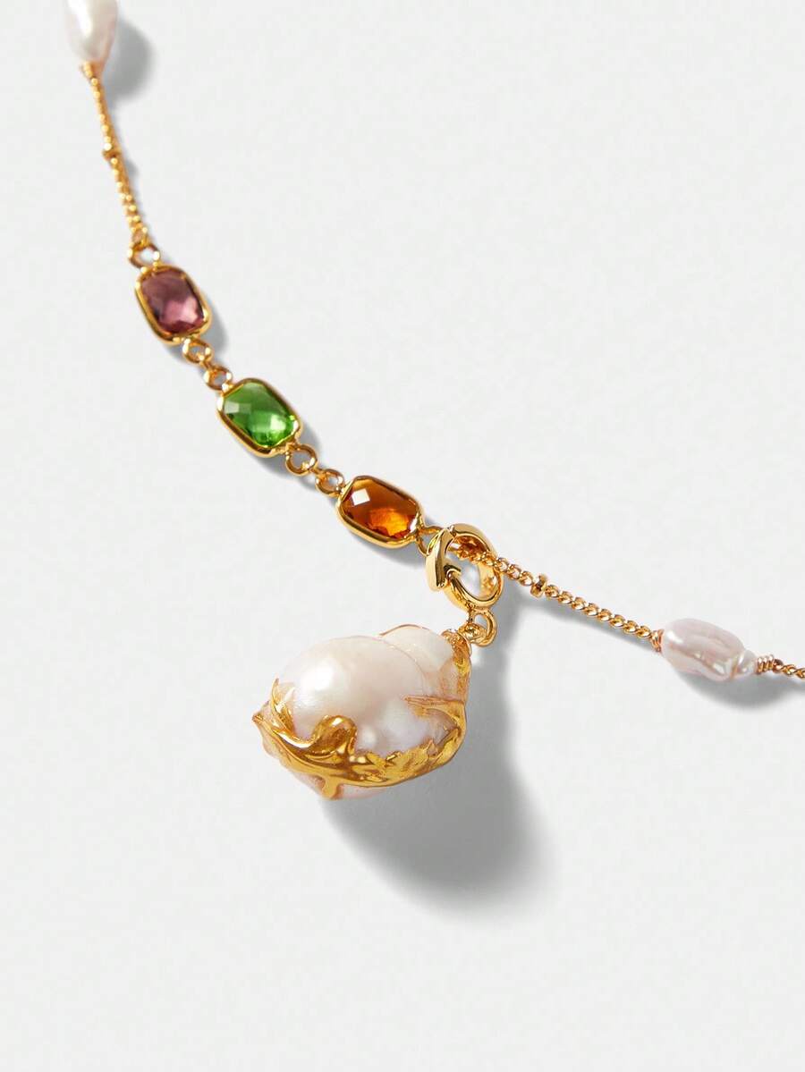 Colar Élégance Perle Multicolore Banhado em Ouro 18K