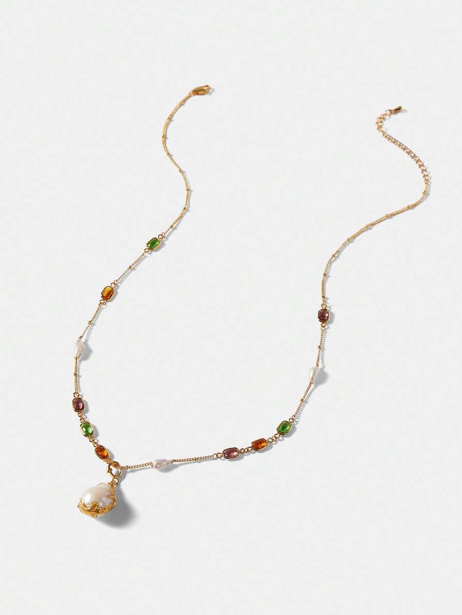 Colar Élégance Perle Multicolore Banhado em Ouro 18K