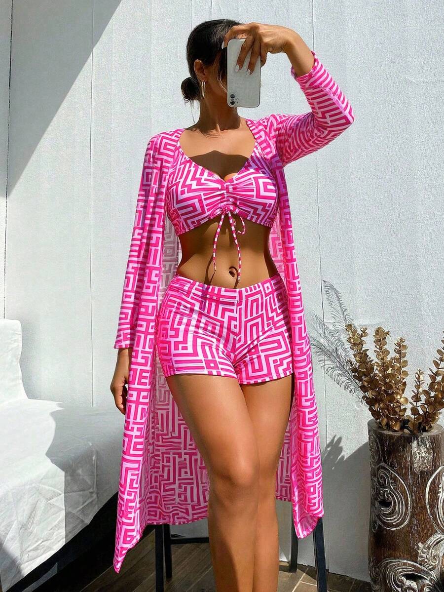 Conjunto Maiô 3 Peças Estampado Verão