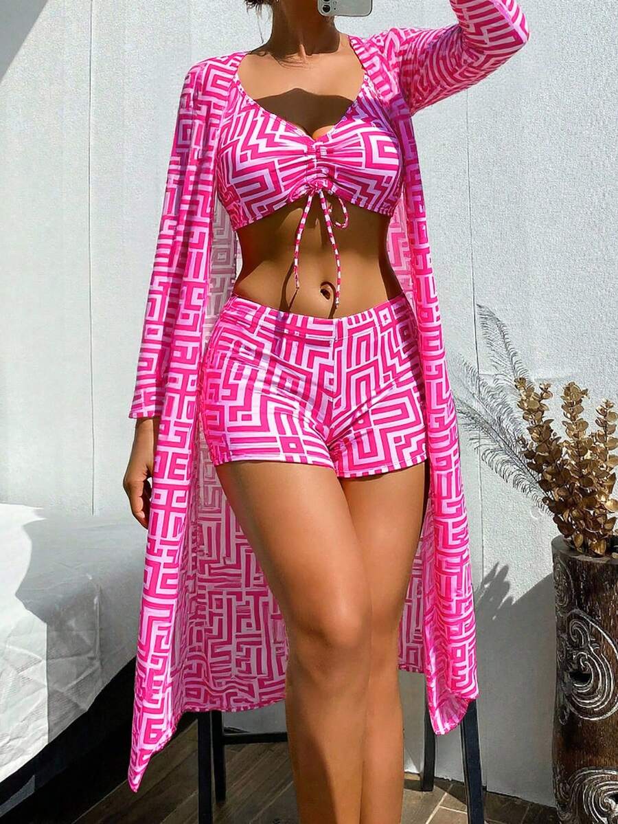Conjunto Maiô 3 Peças Estampado Verão