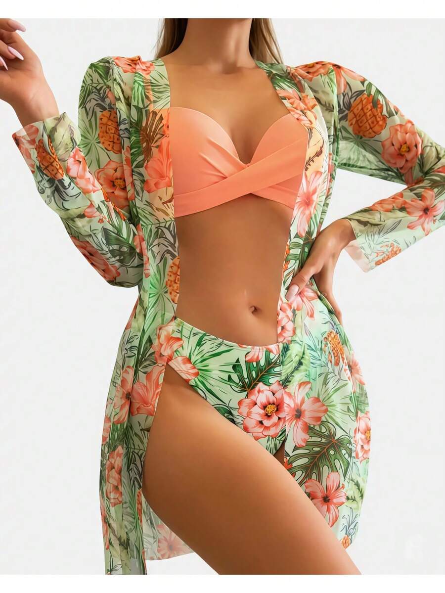 Conjunto Biquíni Praia 3 Peças Estampado