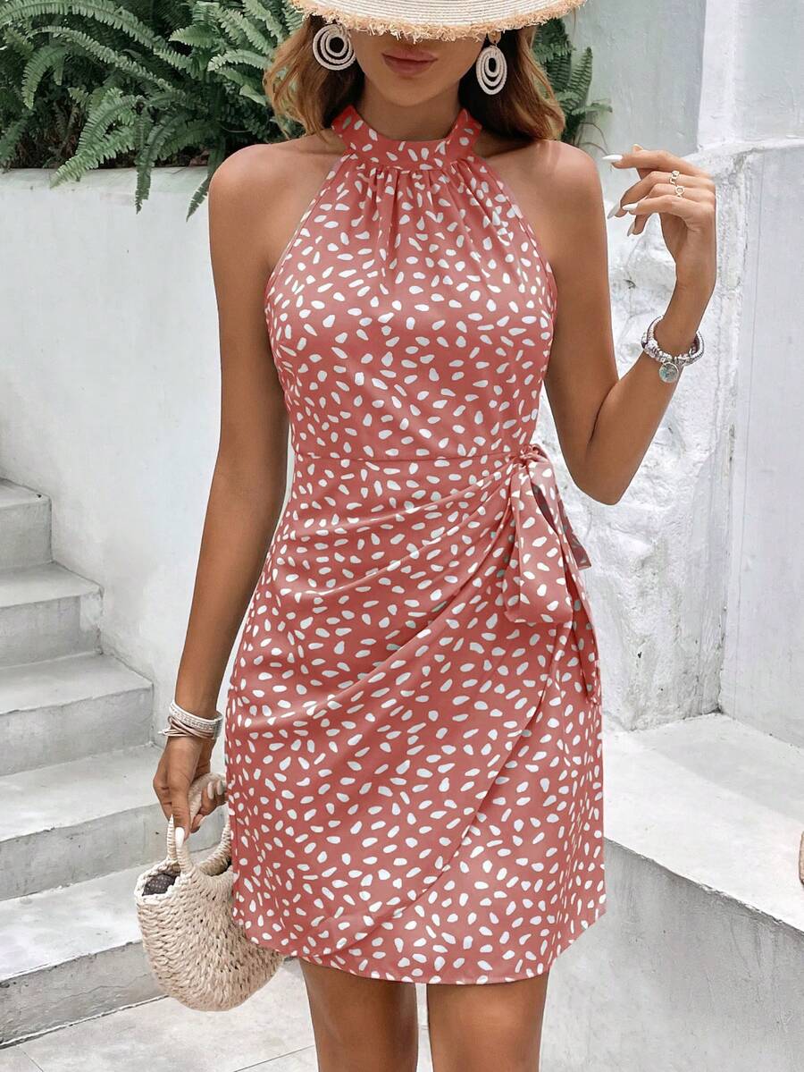 Vestido Halter Amora Nó Lateral Estampado
