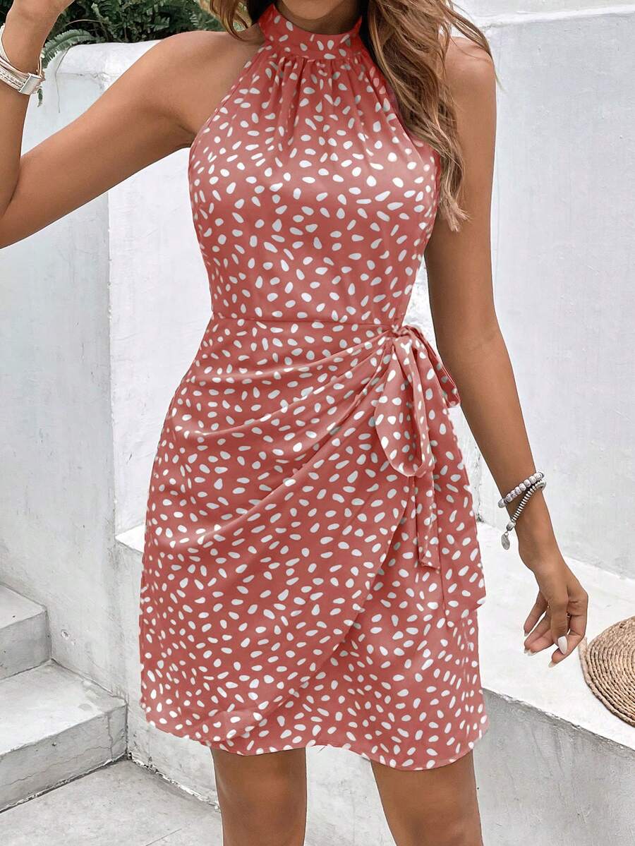 Vestido Halter Amora Nó Lateral Estampado