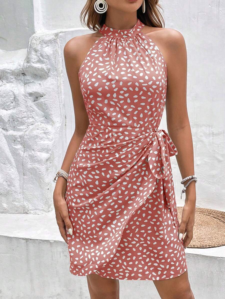 Vestido Halter Amora Nó Lateral Estampado