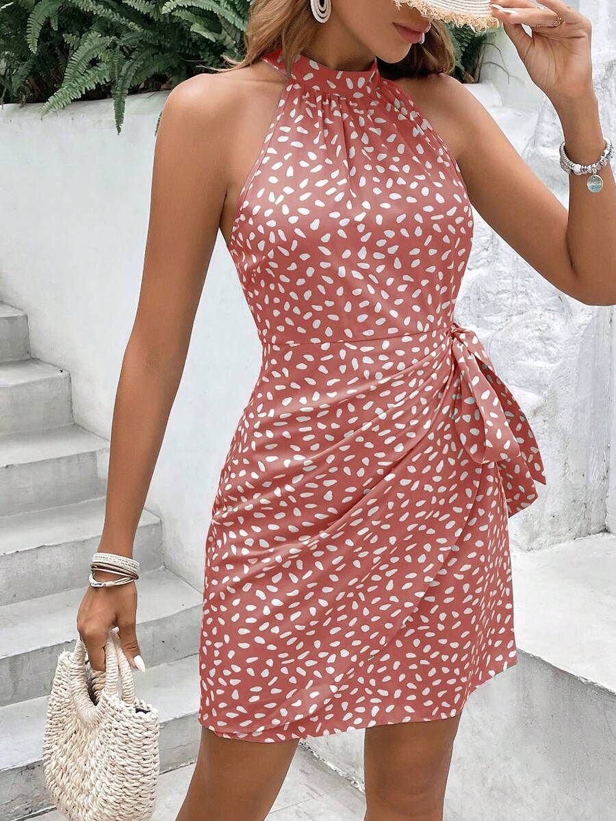 Vestido Halter Amora Nó Lateral Estampado
