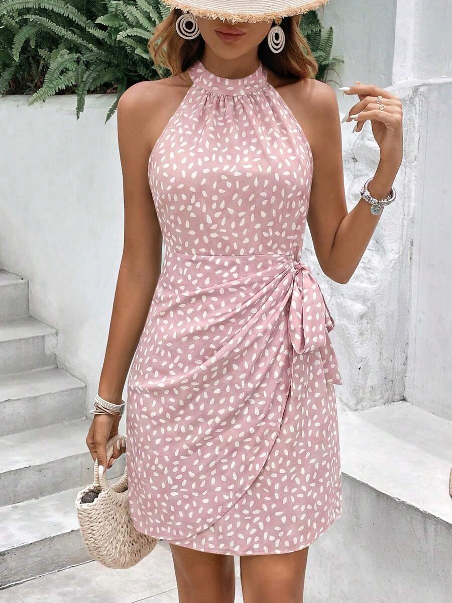 Vestido Halter Amora Nó Lateral Estampado