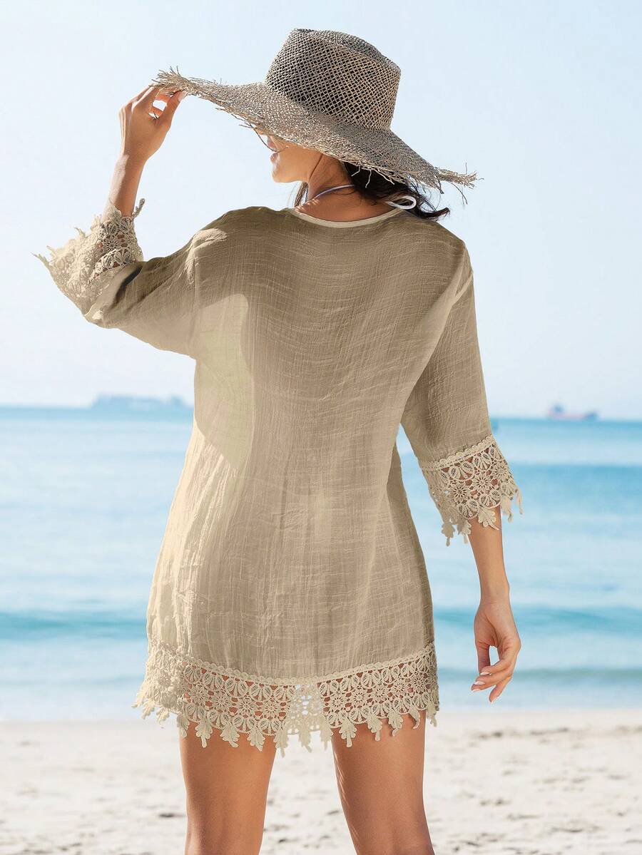 Saída de Praia Kimono Renda Patchwork
