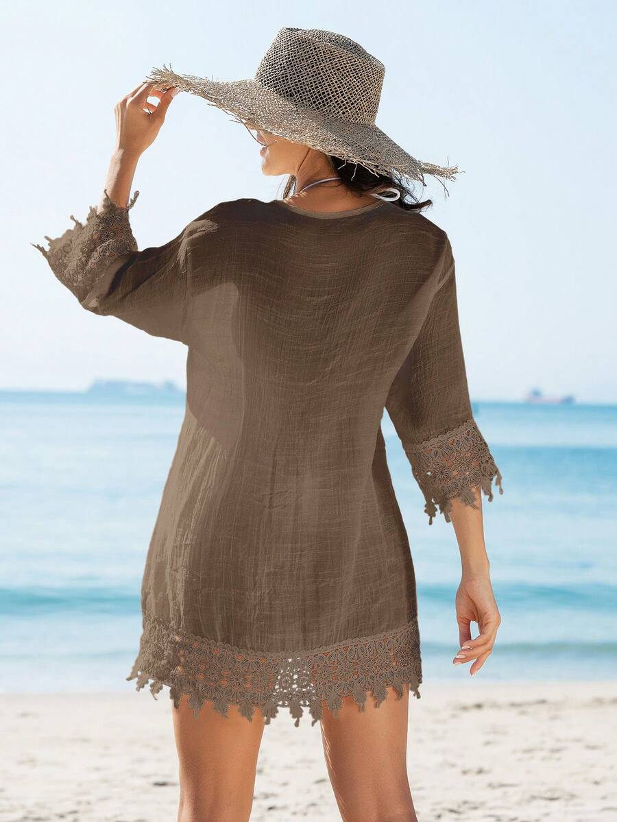 Saída de Praia Kimono Renda Patchwork