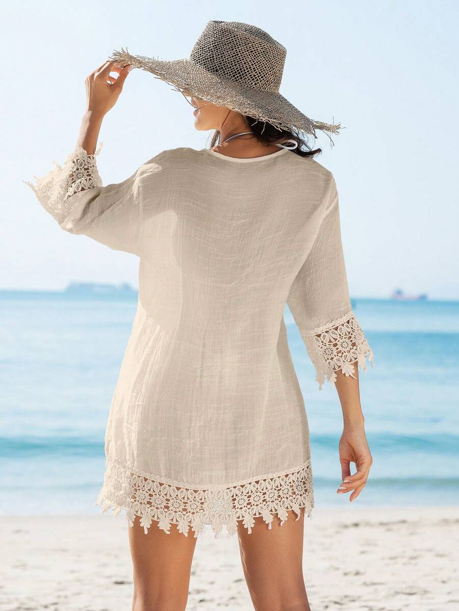 Saída de Praia Kimono Renda Patchwork